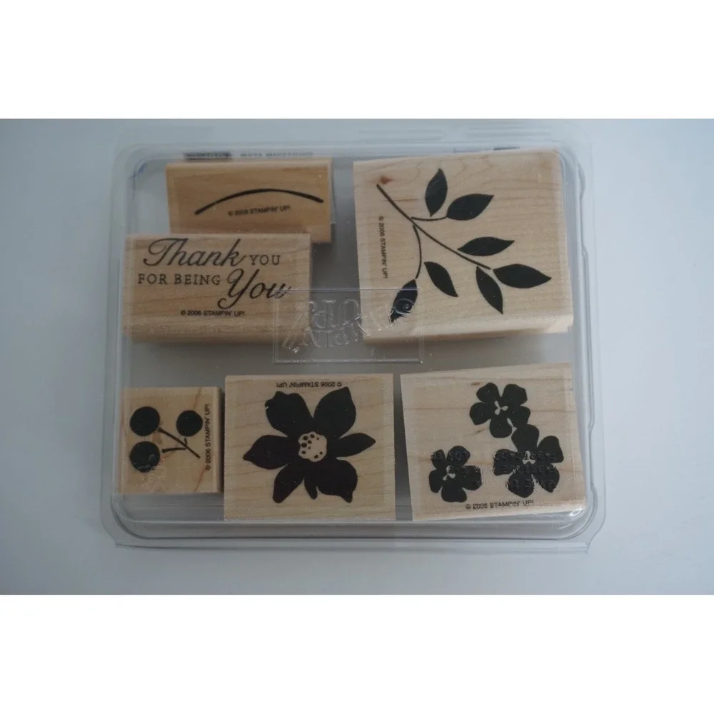 Stampin Up Best Blossoms Wood Mount Rubber Stamp Set 6pc Floral Thank You 2006